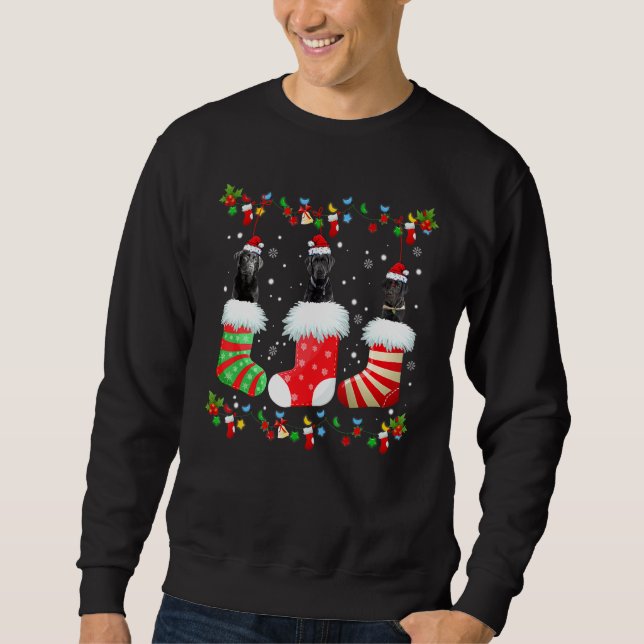 Julsockel Ljus Santa Svart lab Labrador Do Lång Ärmad Tröja (Framsida)