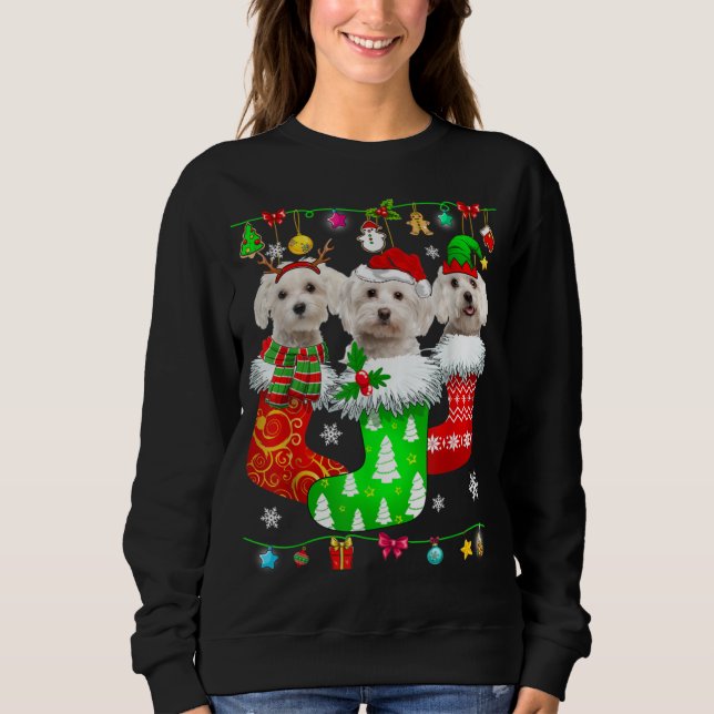 Julsockel Pajama Maltesisk Hund Puppy Älskare T Shirt (Framsida)