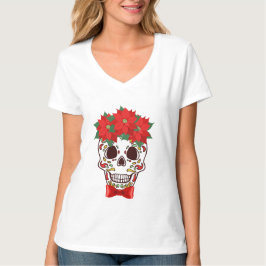 Julsocker Skull med Poinsettias T Shirt