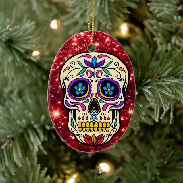 Julsocker Skull Red Glitter Julgransprydnad Keramik (Träd)