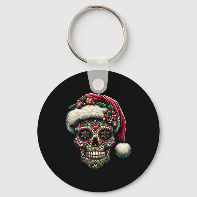 Julsocker Skull Santa Hat Day of the dead Xm Nyckelring (Framsida)