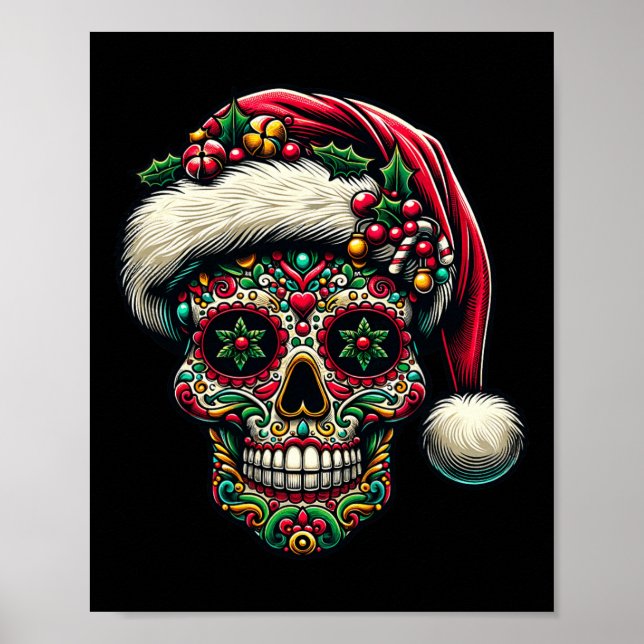 Julsocker Skull Santa Hat Day of the dead Xm Poster (Framsidan)