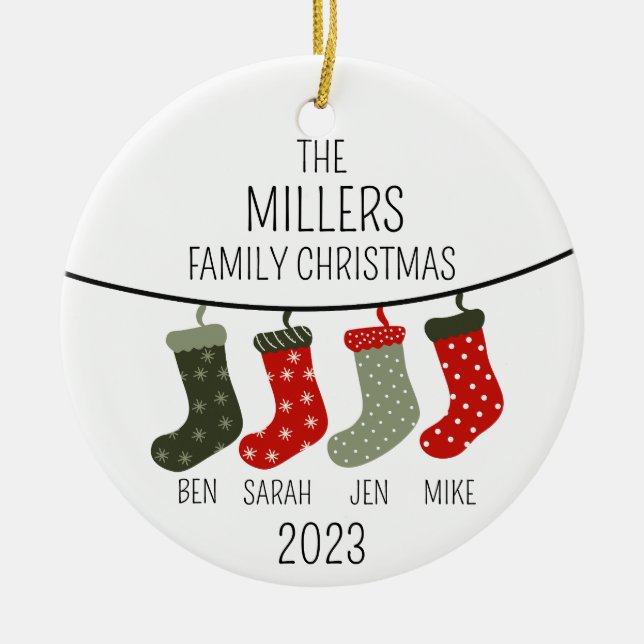 Julsockor som familj med fyra julgransprydnad keramik (Framsidan)