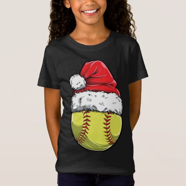Julsoftball Boll Santa Hat Julafton Catcher Pit T Shirt (Framsida)