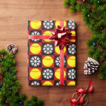 Julsoftball Red and Black Snowflake Mönster