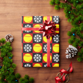 Julsoftball Red and Black Snowflake Mönster Presentpapper