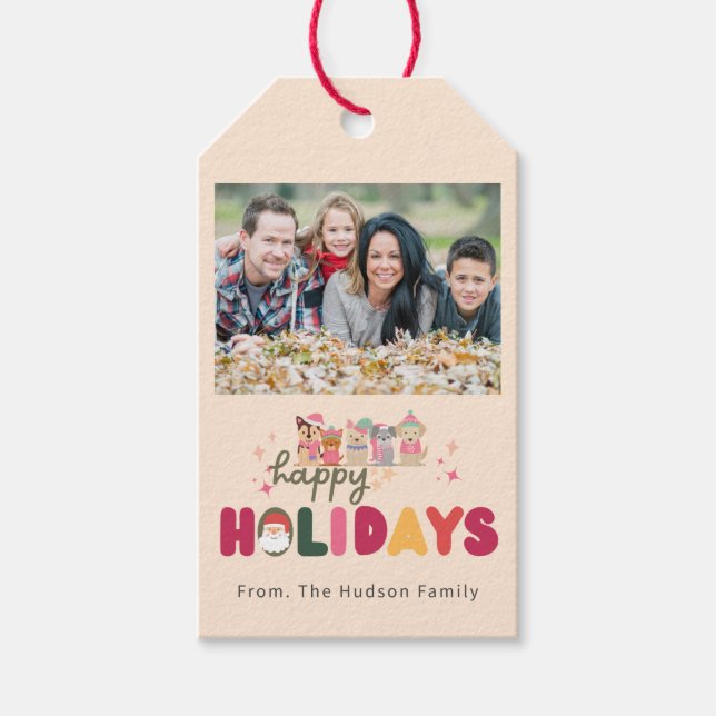 Julsöt hundar färgat modernt helgdag-kort presentetikett (Framsidan)