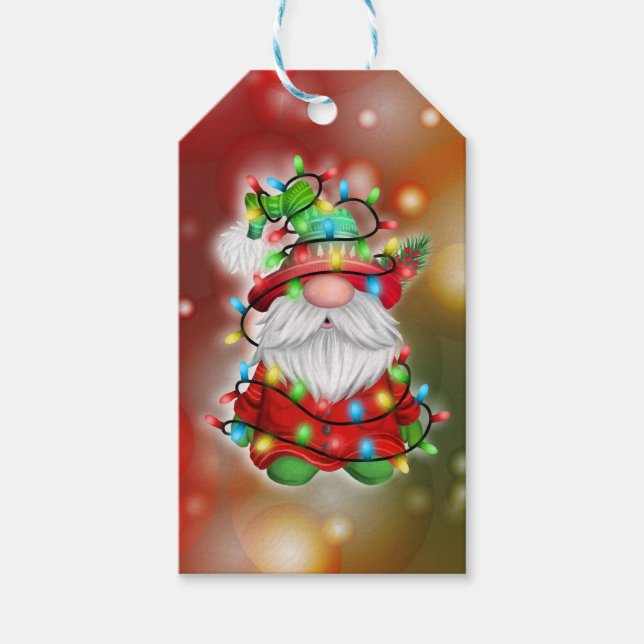 Julsötare Gnome Helgdag Ljus Tangle Presentetikett (Framsidan)