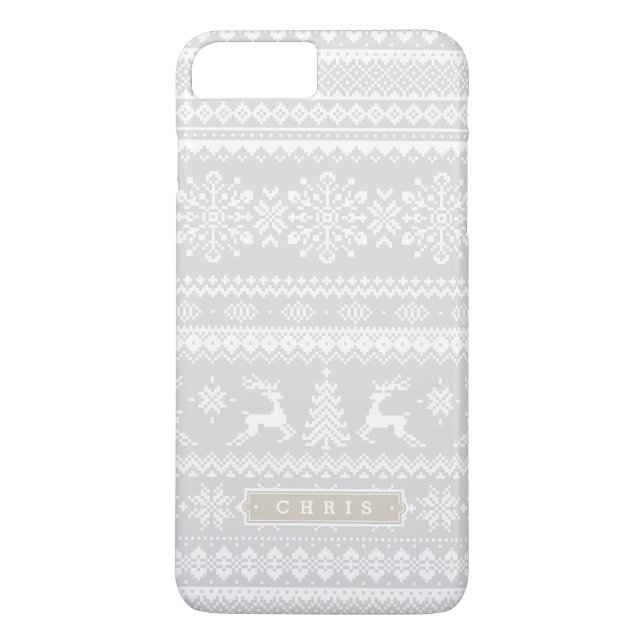 Julsötare grått fair isle mönster monogram Case-Mate iPhone skal (Baksida)