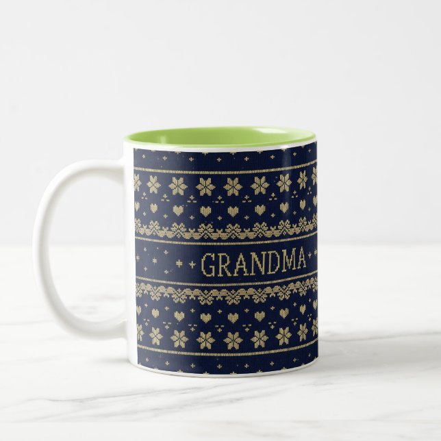 Julsötare Sticka Mönster - mormor Två-Tonad Mugg (Vänster)