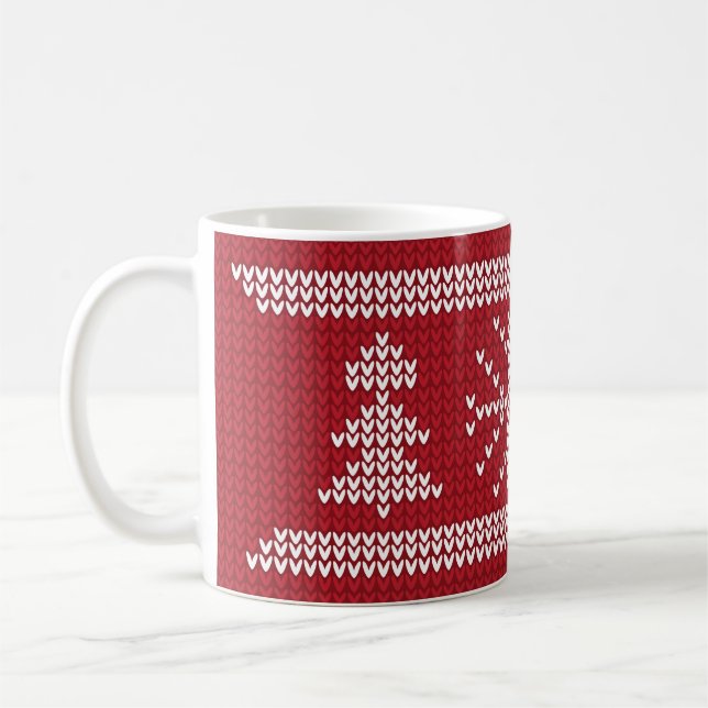 Julsötare Sticka Mönster Red Träd Snowflake Kaffemugg (Vänster)