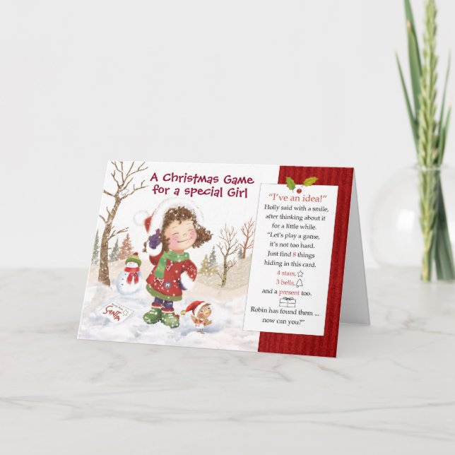 Julspel för flicka. Hitta 8 sak gömt Kort (Framsida)