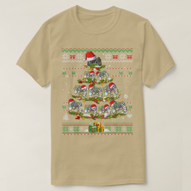 Julspel Träd Ugly Sweater Video Game Kärlek T Shirt (Design framsida)
