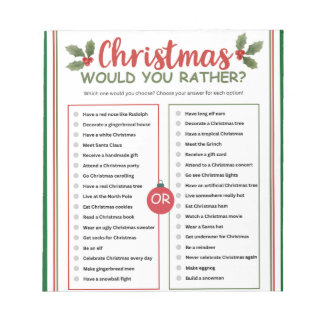 Julspel Would You Rather Anteckningsblock