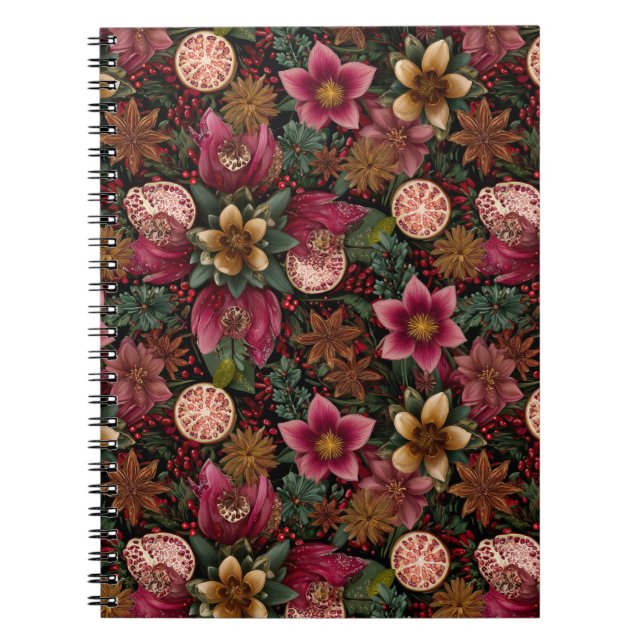 Julspice & Floral Botanisk Mönster Anteckningsbok (Framsidan)