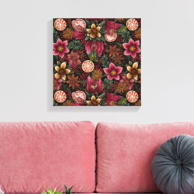 Julspice & Floral Botanisk Mönster Canvastryck (Insitu (Vardagsrum))