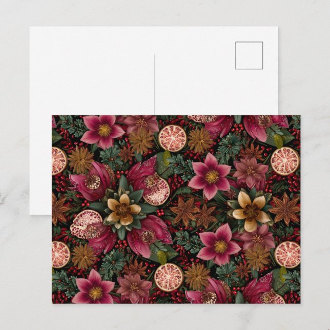 Julspice & Floral Botanisk Mönster Vykort (Fram/baksida)