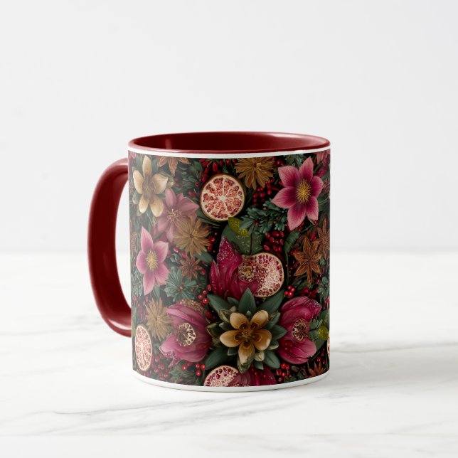 Julspice och blomster botaniskt mönster mugg (Framsida vänster)