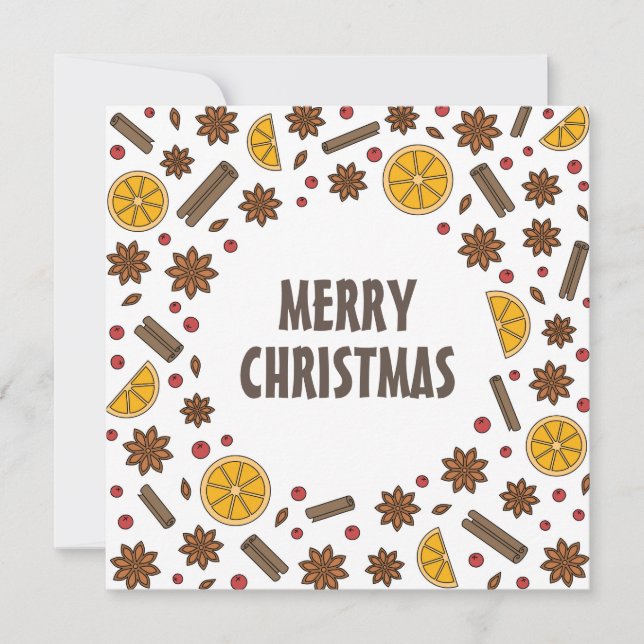 Julspices, kanel, stjärnanis, orangeprickar  kort (Framsida)