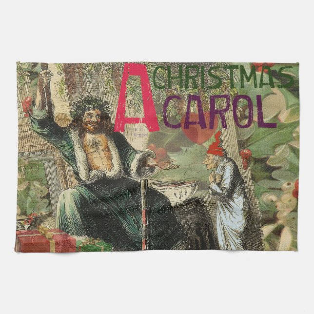 Julspöke nuvarande illustration Scrooge Kökshandduk (Horisontell)
