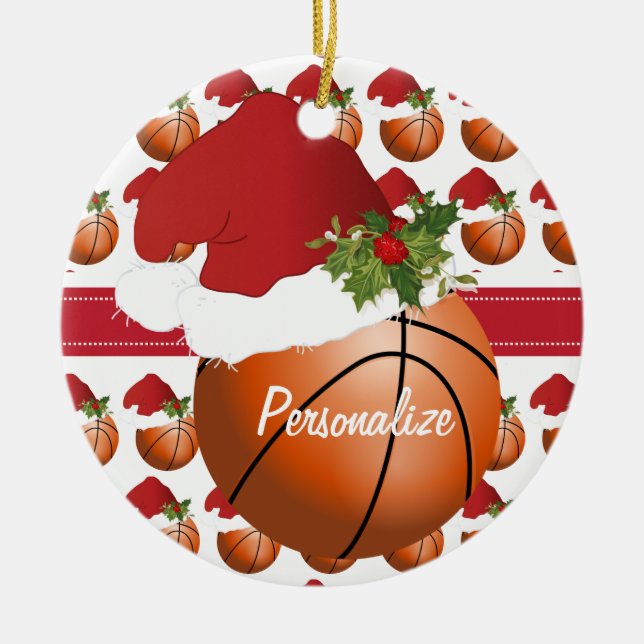 Julsport Basketball Santa Hat Julgransprydnad Keramik (Framsidan)