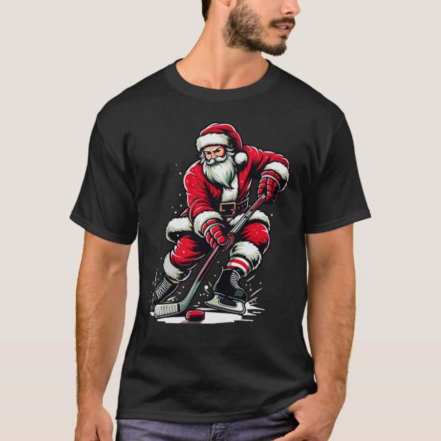 Julsporter Santa Plays Ice Hockey Julafton T Shirt (Framsida)