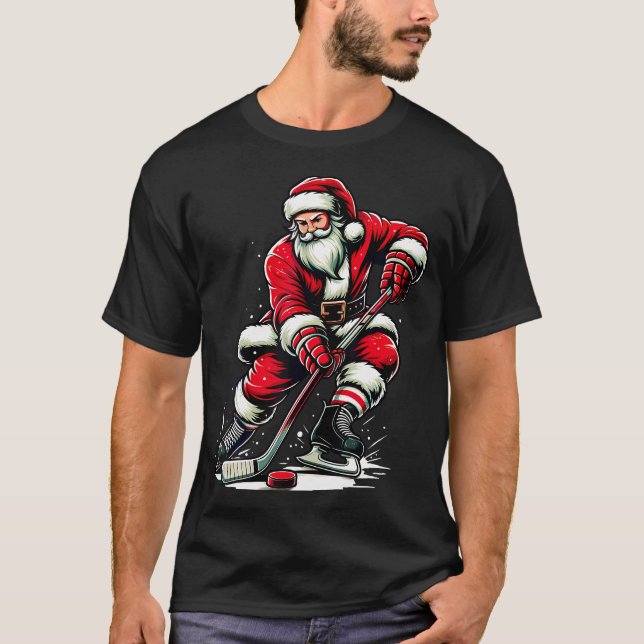 Julsporter Santa Plays Ice Hockey Julafton Women T Shirt (Framsida)