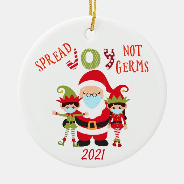 Julspread Joy, inte Germs Elf Santa 2021 Julgransprydnad Keramik (Framsidan)