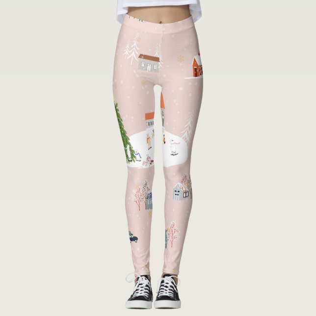 Julstaden: Cute Vintage liggande Leggings (Framsida)