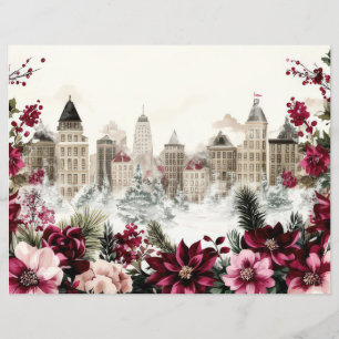 Julstaden och blommor Scrapbookpapper