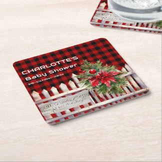 Julstaket Buffalo Plaid Baby Shower Underlägg Papper Kvadrat