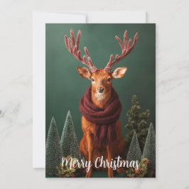 Julstämda hjortar med röd halsduk julkonst julkort