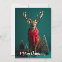 Julstämda hjortar med röd halsduk julkonst julkort