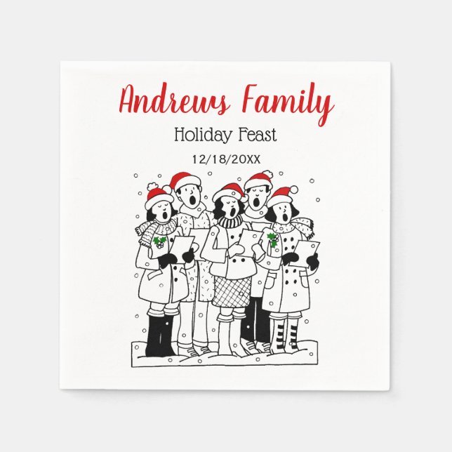 Julstämda julsångare med snö Xmas Pappersservett (Framsidan)