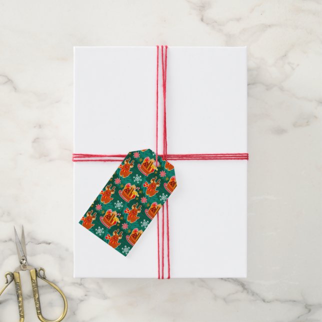 Julstämda presentkort med renar presentetikett (Med Snöre)