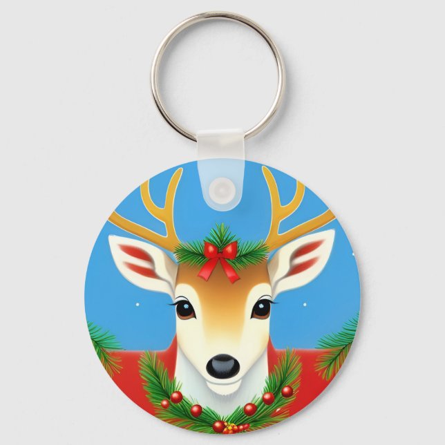 Julstämda renar med höstslinga nyckelring (Framsida)