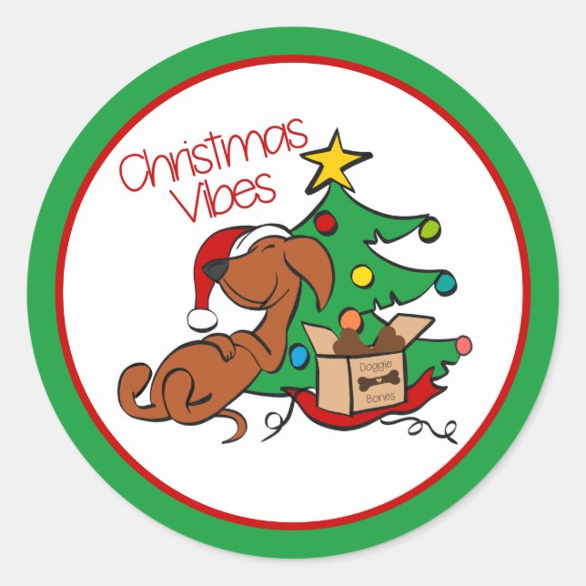 Julstämning Dachshund Hund Klistermärke (Framsida)