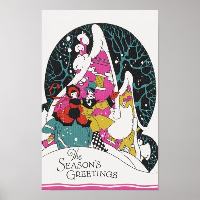 Julstämning, fantasifulla människor i en viktorian poster (Framsidan)