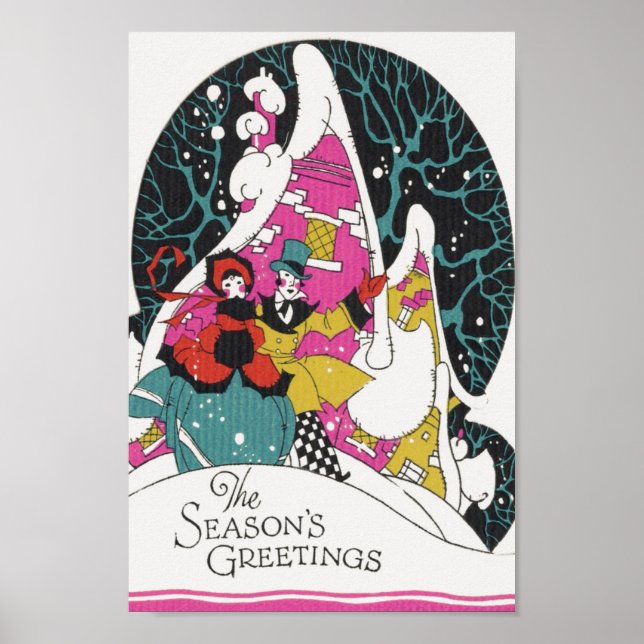 Julstämning, fantasifulla människor i en viktorian poster (Framsidan)