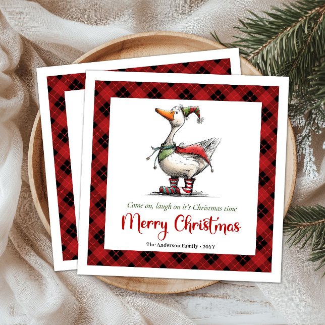 Julstämning Gås Rolig Lekfull Servetter (Christmas Whimsy Goose Funny Playful Napkins)