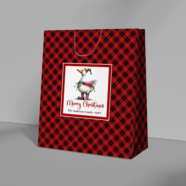 Julstämning Gås Roliga Lekfulla Presentpåsar (Christmas Whimsy Goose Funny Playful Gift Bags)