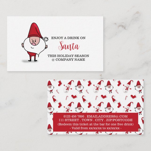 Julstämning - Grinig Tomte - Drinkbiljett Tilläggskort (Fram/baksida)