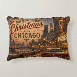 Julstämning i Chicago med silhuett och mys Prydnadskudde