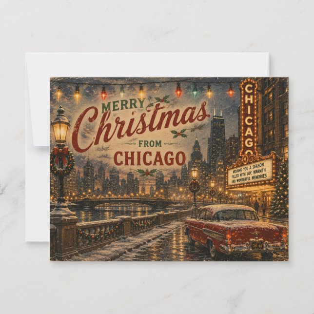 Julstämning i Chicagos Skyline - Semesterkort Julkort (Framsida)