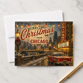 Julstämning i Chicagos Skyline - Semesterkort Julkort