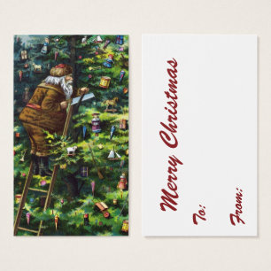 Julstämning i vintage-stil, viktoriansk jultomte m visitkort