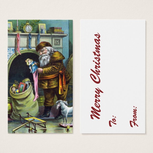Julstämning, jultomte, julstrumpor med julpresente visitkort (Framsida & baksida)