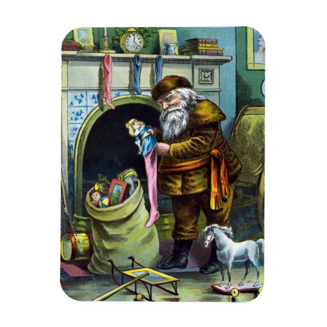 Julstämning, jultomte, julstrumpor med presenter magnet (Vertikal)