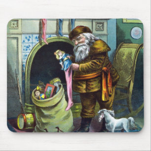 Julstämning, jultomte, julstrumpor med presenter musmatta