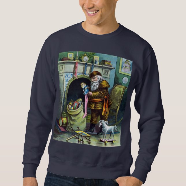 Julstämning, jultomte, julstrumpor med presenter sweatshirt (Framsida)